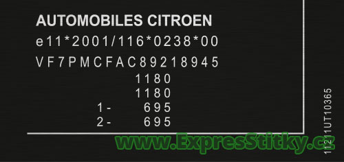 Výrobní štítek Citroën C1