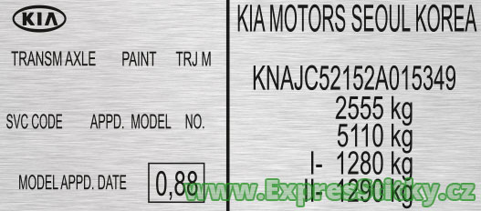 Výrobní štítek Kia Sorento